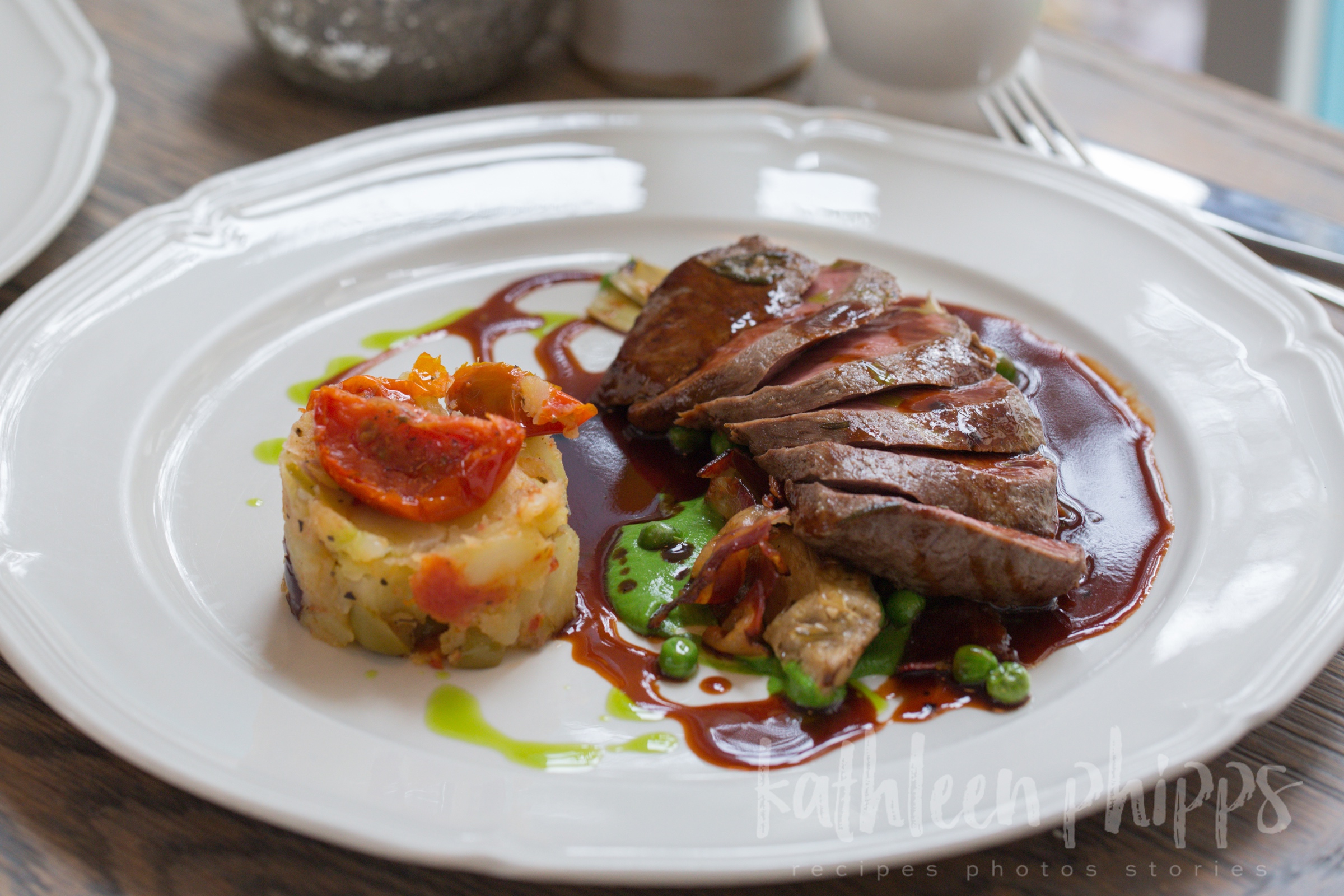 Lamb with pea puree at Clayton’s Kitchen in Bath